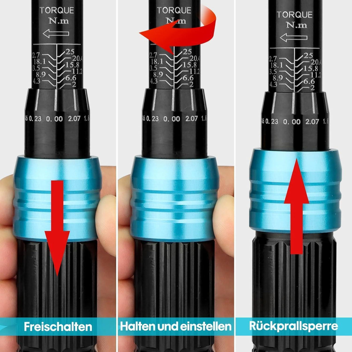 21-teiliger Drehmomentschlüssel 1/4" 2-25 Nm für Fahrrad & Motorrad