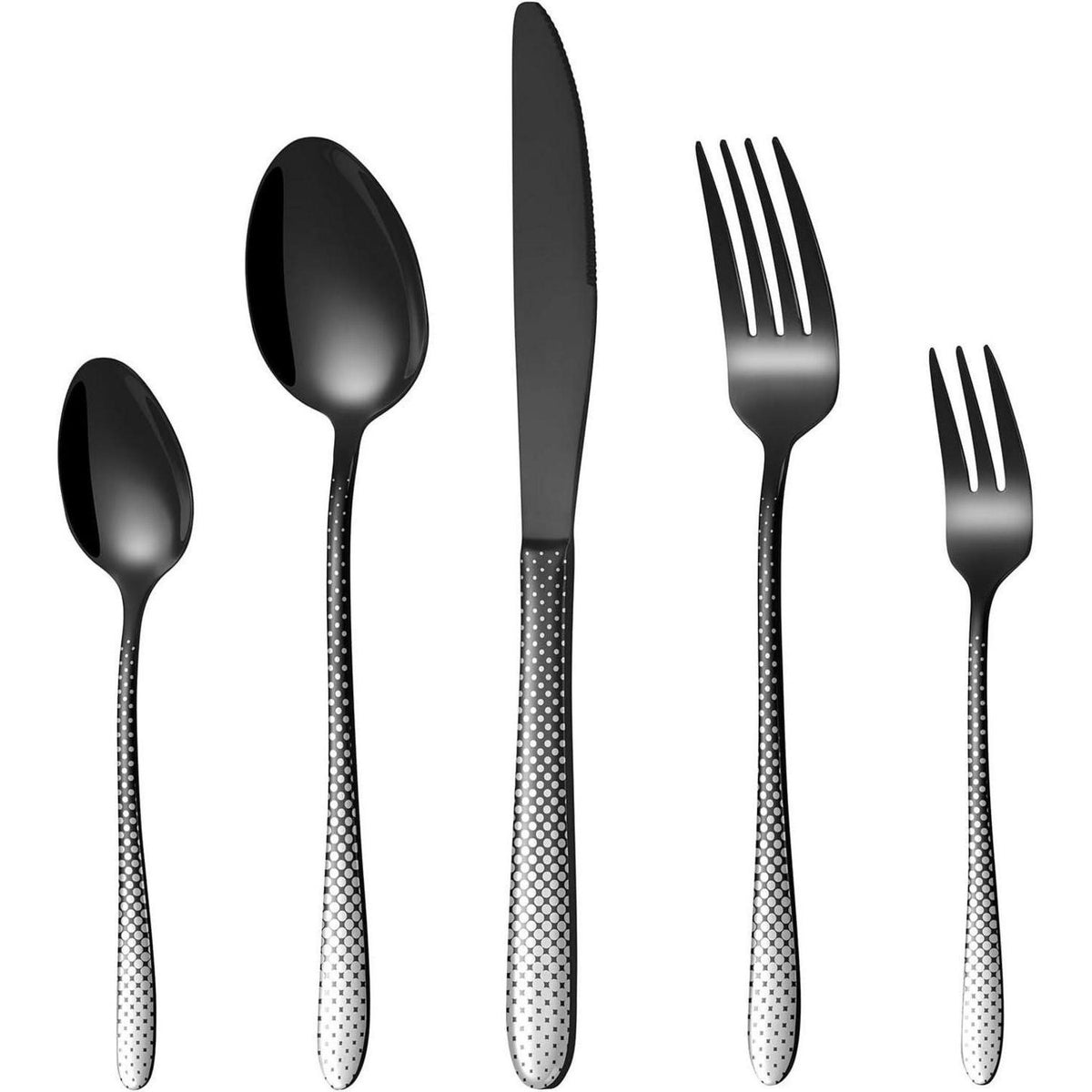 Besteckset Schwarz 30 Teile für 6 Personen mit Tupfenmuster