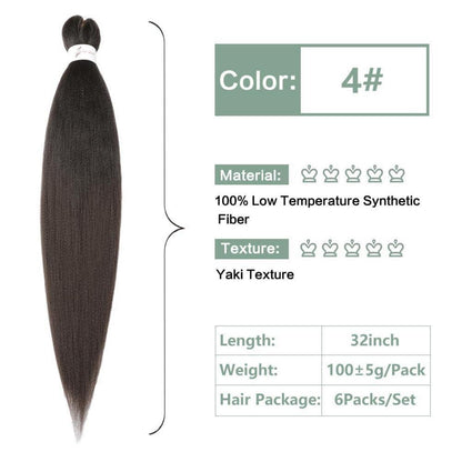 Vorgestrecktes Flechthaar 32 Zoll – 6er Pack – 4# Yaki Textur