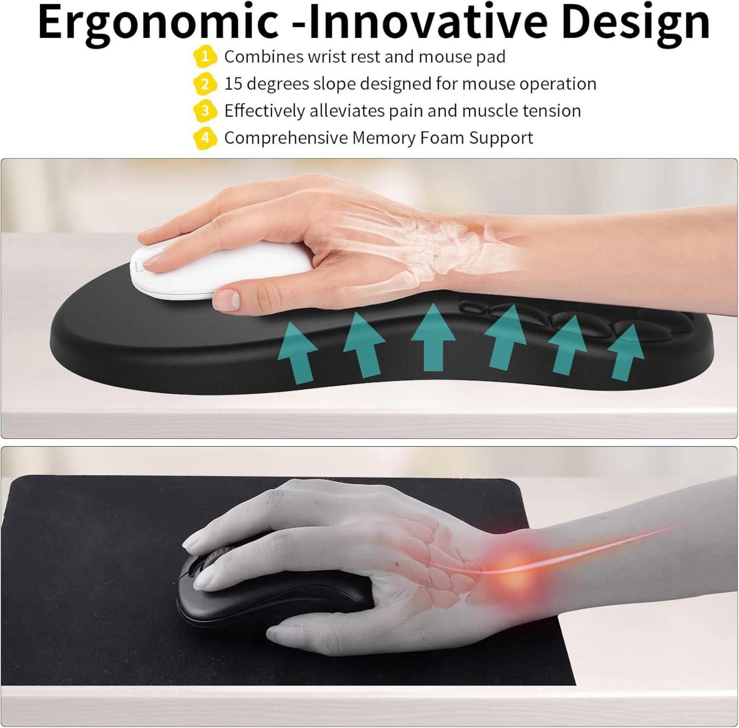 Ergonomisches Mousepad mit Handauflage & Memory-Schaum, Rutschfeste Unterseite