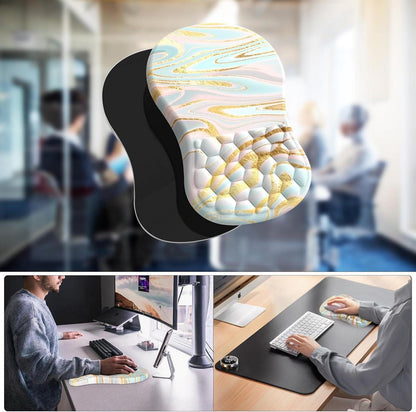 Ergonomisches Mauspad mit Handauflage und Massage-Design, Memory-Schaum, Rutschfeste PU-Unterseite - Goldener Sandstein Marmor