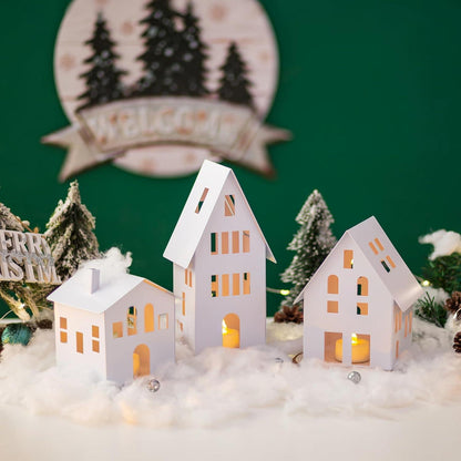 Romadedi Metall Windlicht Haus mit LED Kerzen - Weiß 3er Set