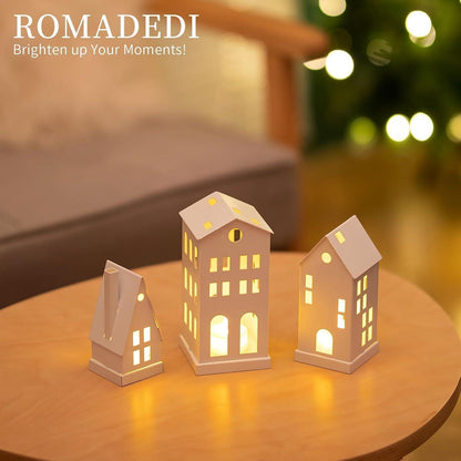 Romadedi Lichthaus Metall Kerzenhalter LED Teelicht Weiß für Weihnachtsdeko 3er Set