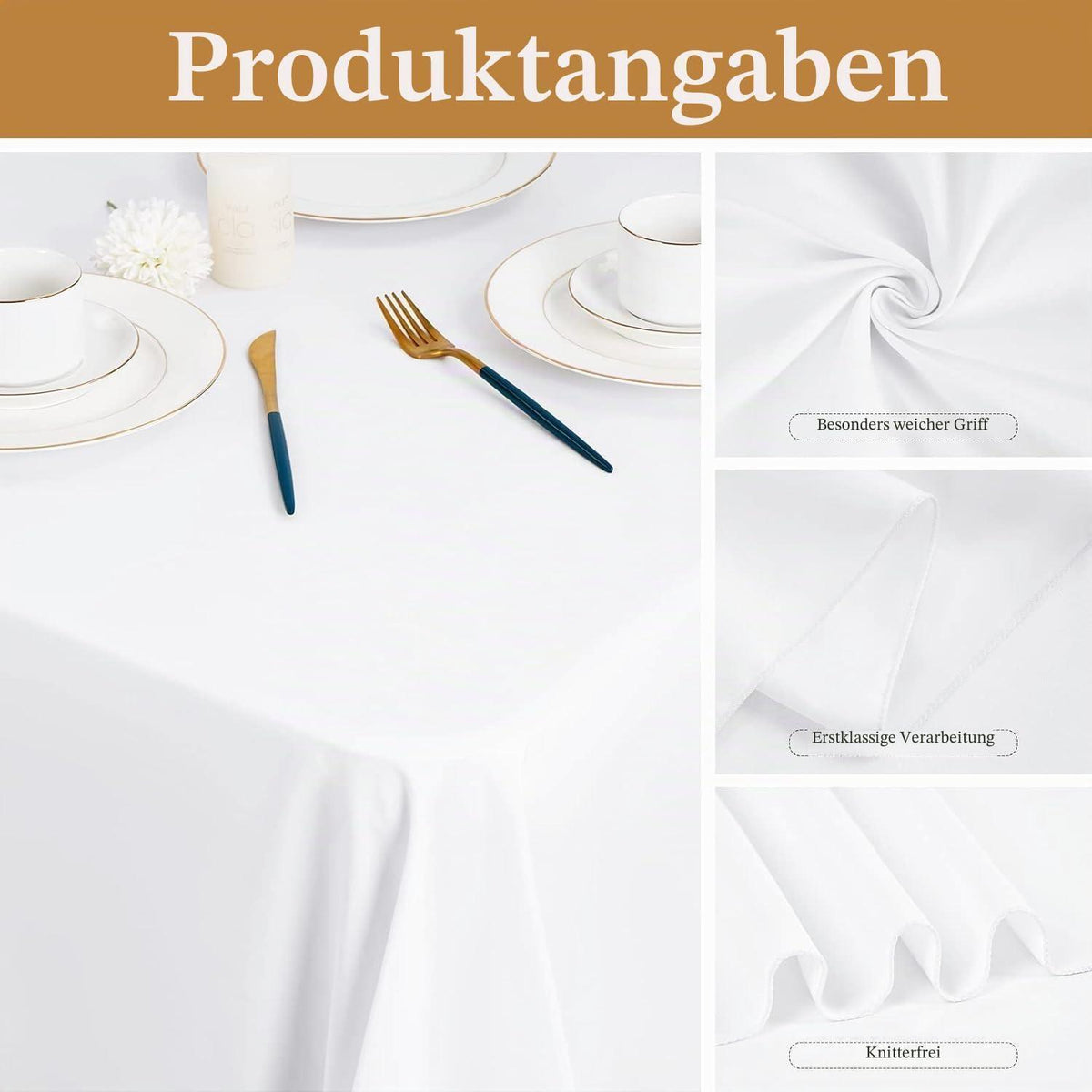 6x Tischdecke Weiß 229x396cm Rechteckig für 8-Fuß Tische