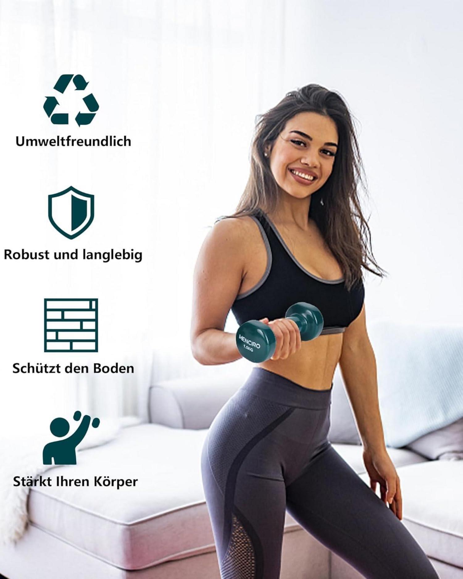 MENCIRO Hanteln 2er Set 1KG-5KG Kurzhanteln für Heim Fitnessstudio Krafttraining 1.5KGx2