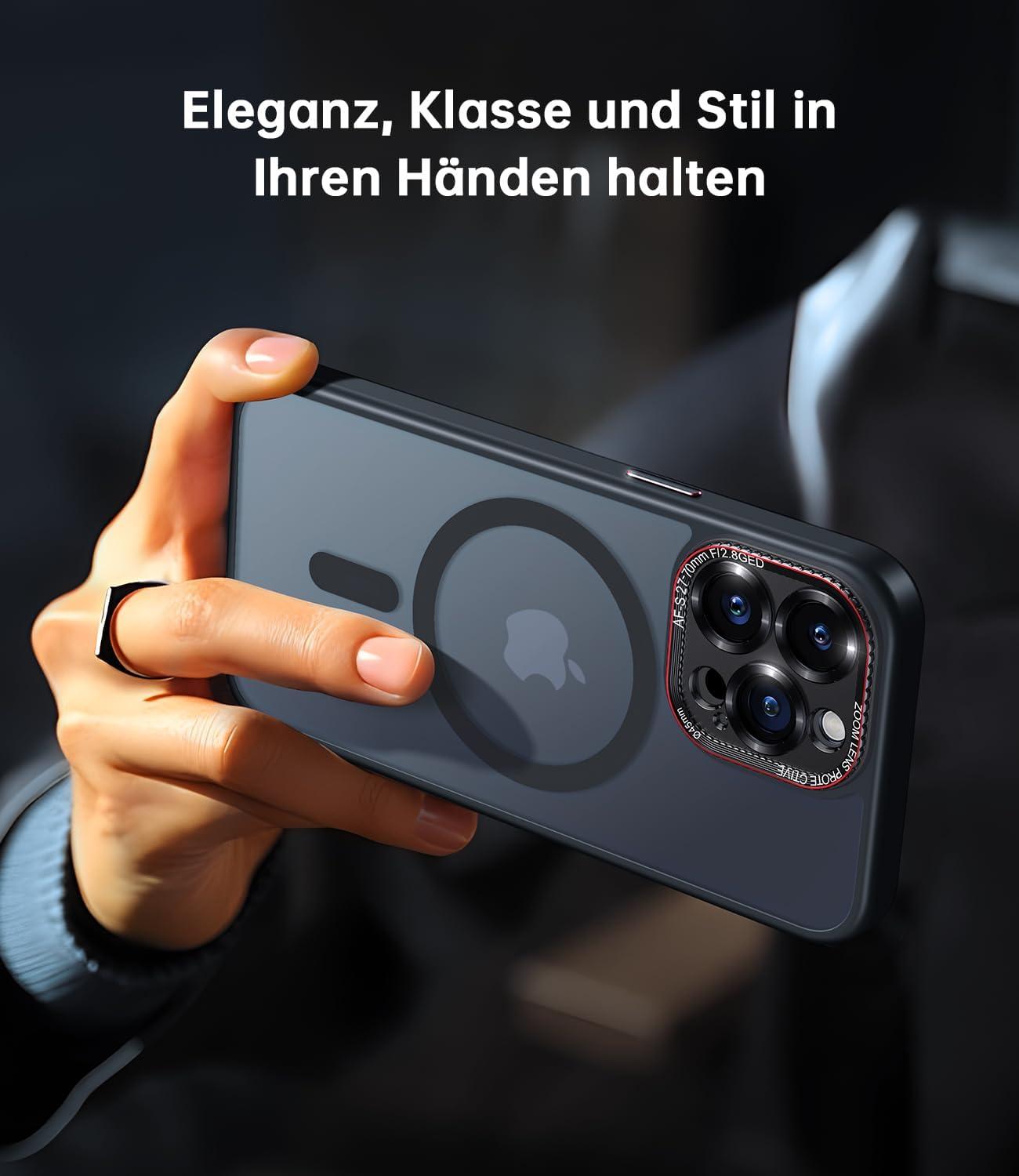 JUESHITUO iPhone 15 Pro Max Hülle MagSafe Titan Schwarz N56 Magnet