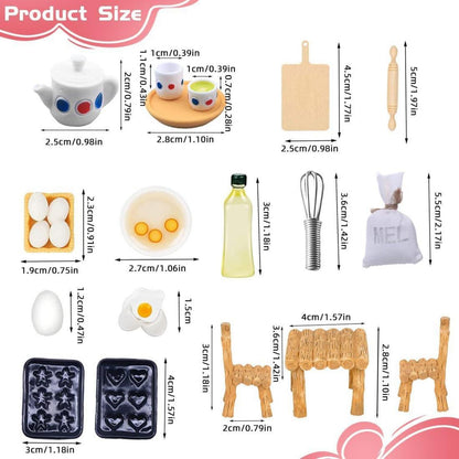 Miniatur Küche Puppenhaus Zubehör Set Tisch Stühle Teetassen