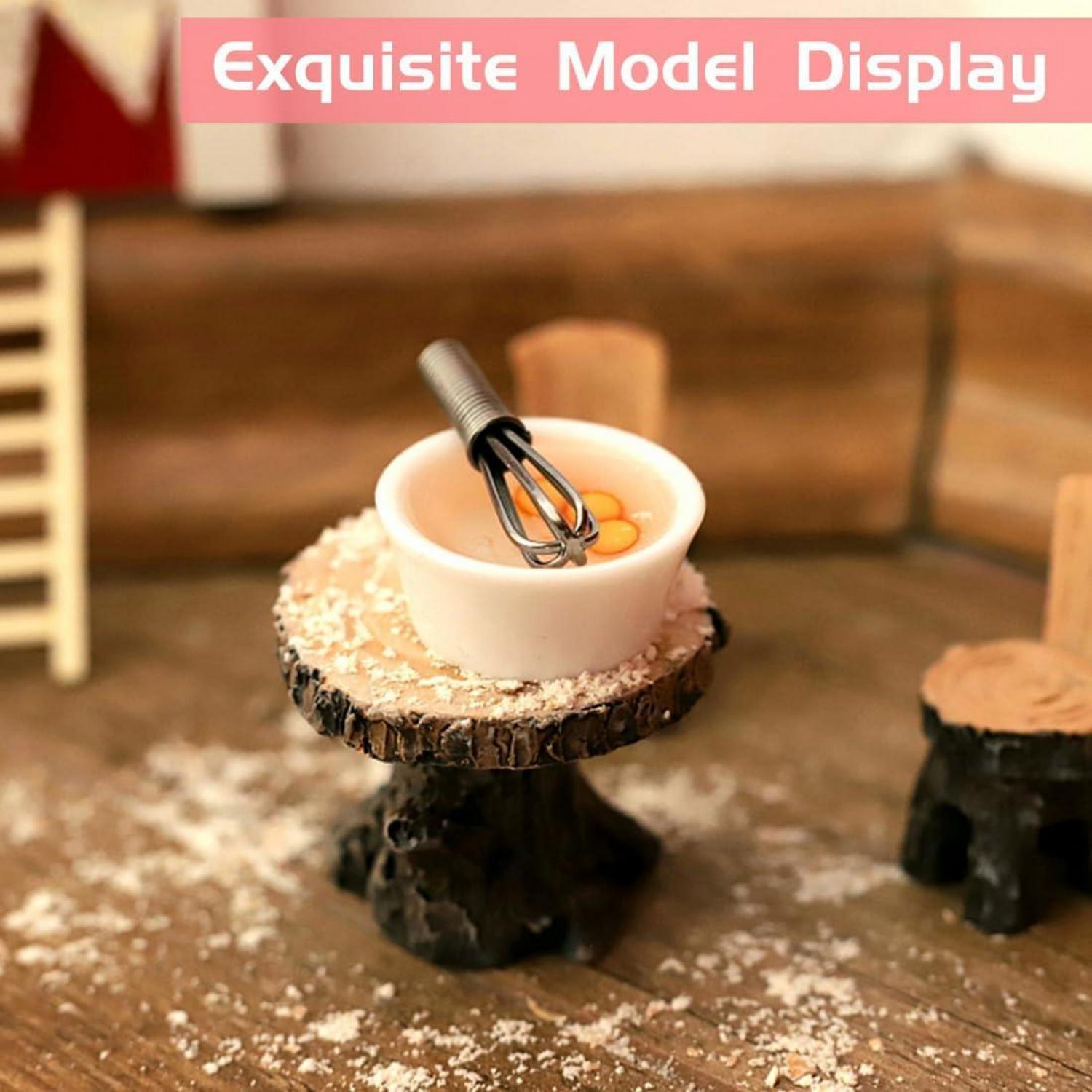 Miniatur Küche Puppenhaus Zubehör Tisch Stühle Set Eier Teetassen Nudelholz Mehlbeutel