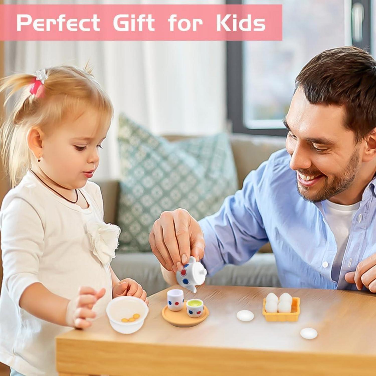 Miniatur Küche Puppenhaus Zubehör Tisch Stühle Teetassen Eier Nudelholz