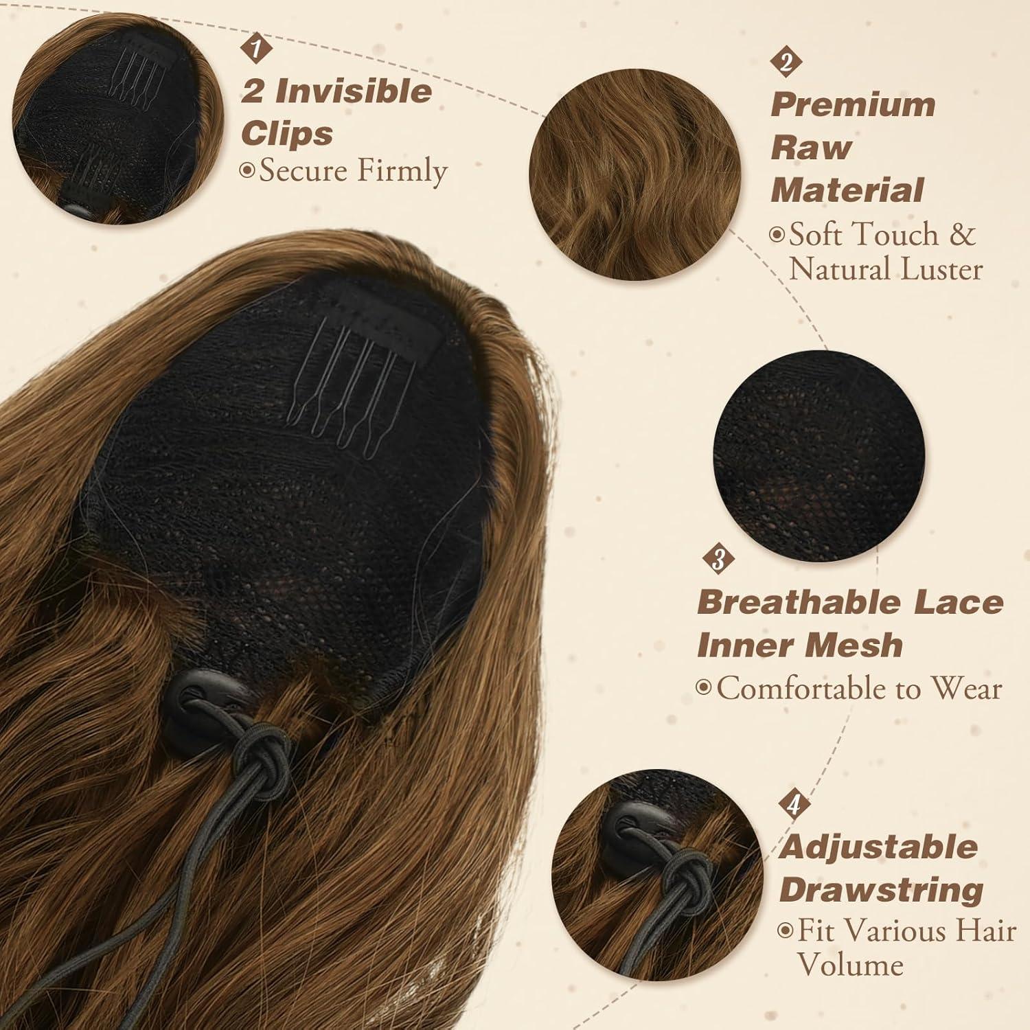 Locken Kordelzug Pferdeschwanz 65 cm Haarverlängerung Wellig Frauen