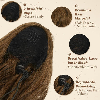 Locken Kordelzug Pferdeschwanz 65 cm Haarverlängerung Wellig Frauen