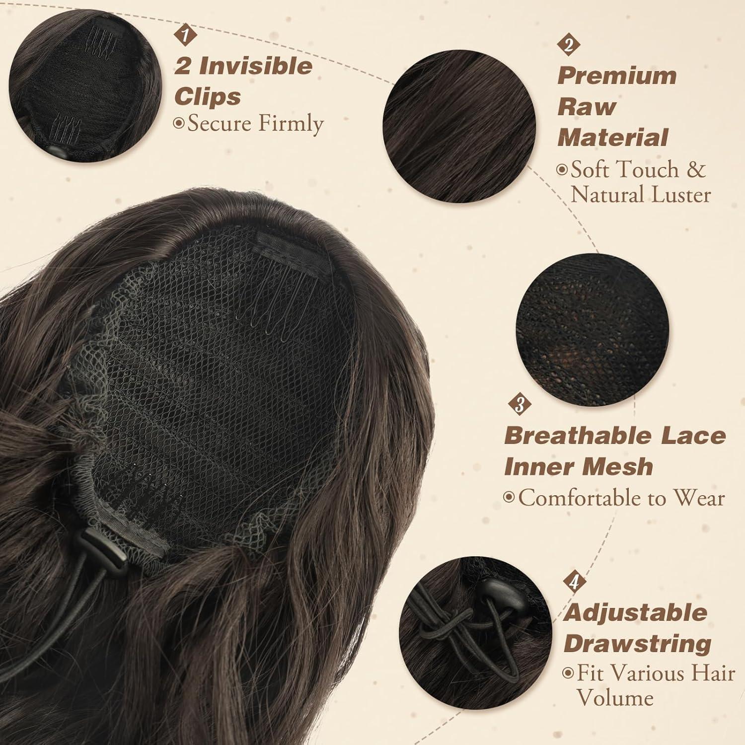 Locken Kordelzug Pferdeschwanz Haarteil 65 cm - Synthetisch, Wellig, für Frauen