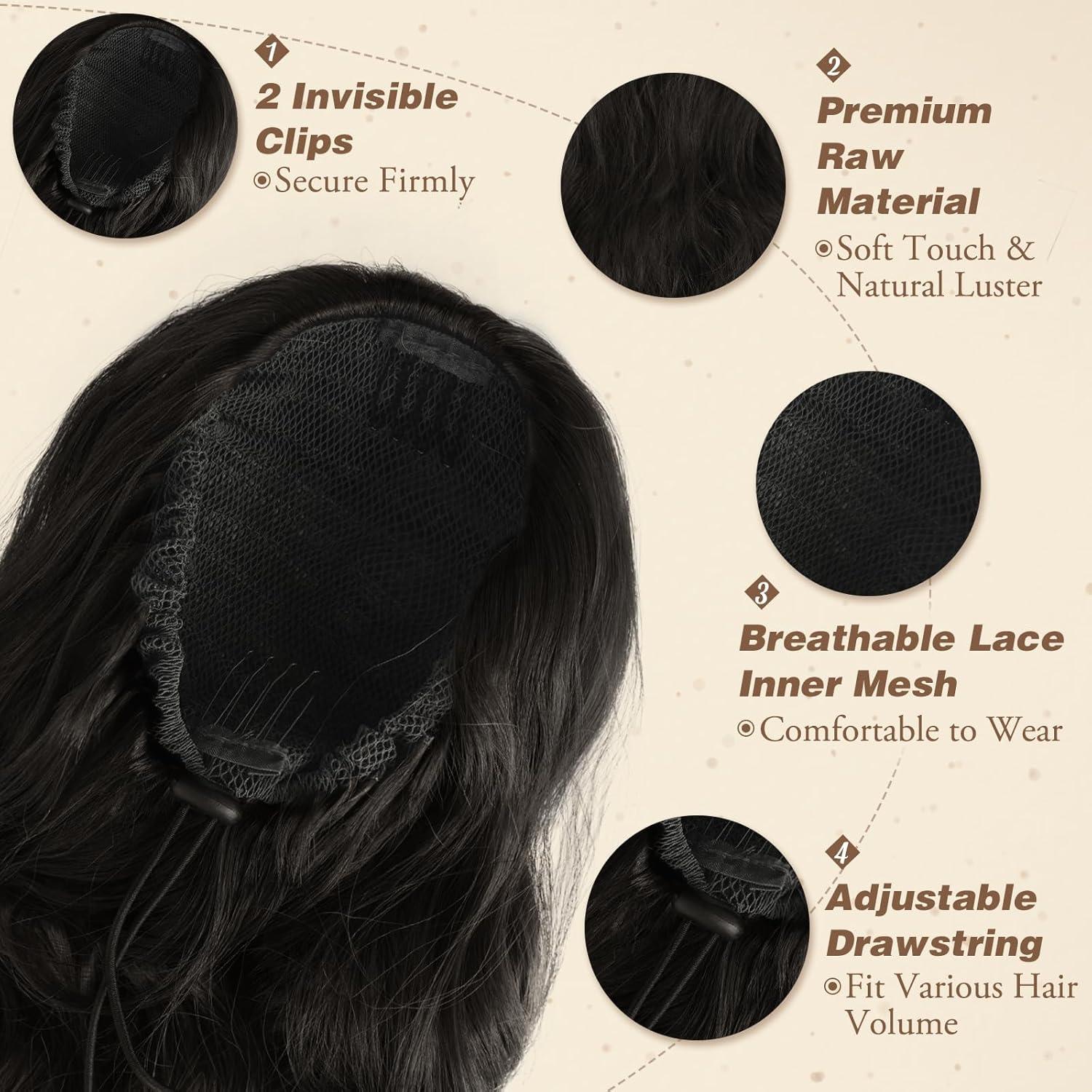 BARSDAR 65 cm Locken Kordelzug Pferdeschwanz Haarverlängerung in Welliger Lockiger Synthetik für Frauen und Mädchen