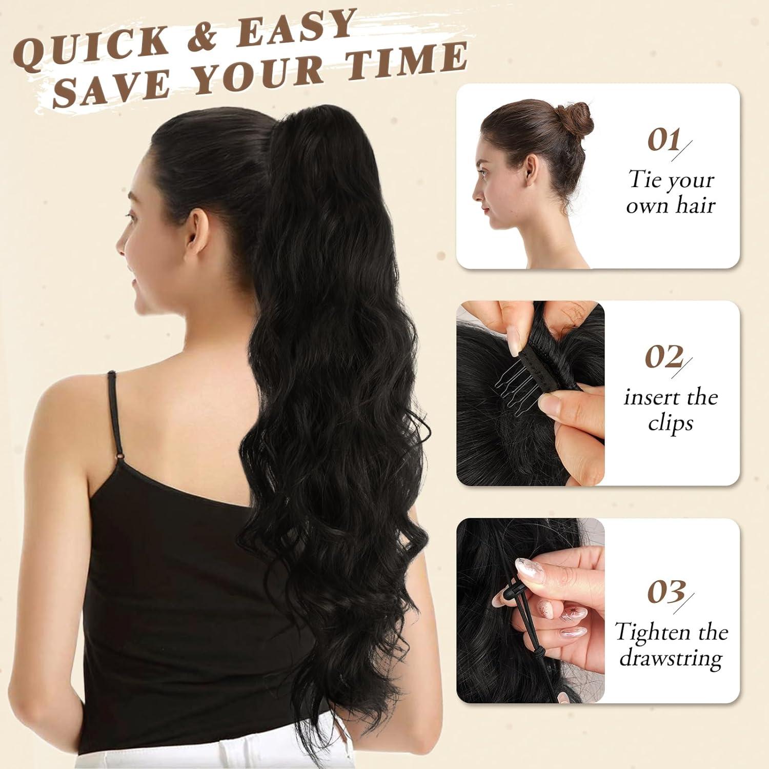 Locken Kordelzug Pferdeschwanz Haarteil 65 cm, Synthetische Lockige