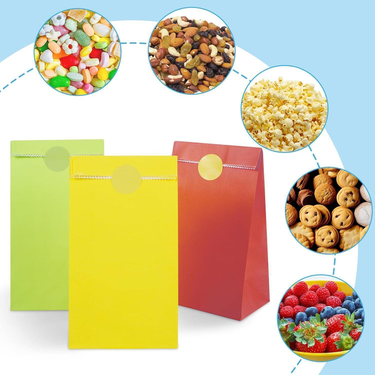 50 Papiertüten Klein Bunt für Geburtstag & Party (18x9x5.5cm)