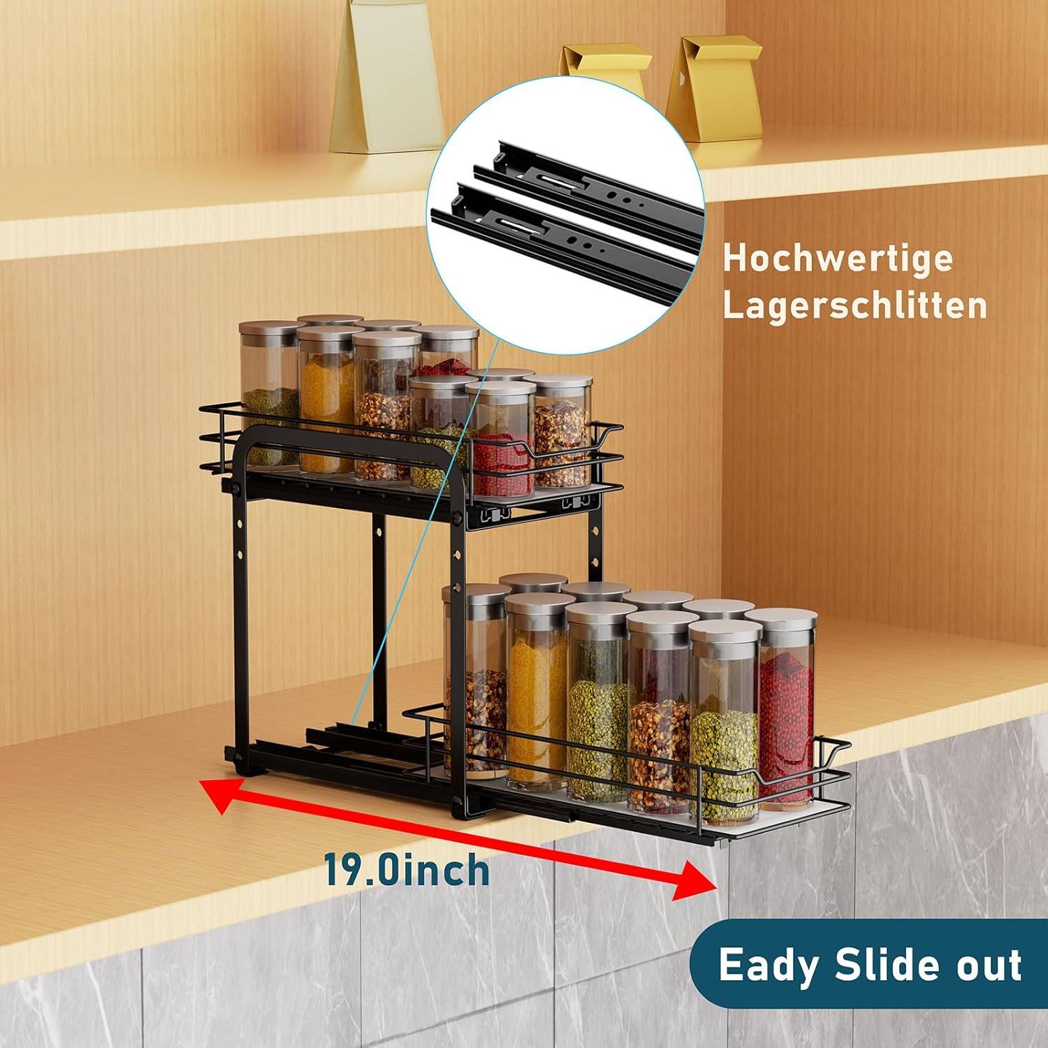 Ausziehbares Gewürzregal Küche 2 Etagen Organizer, Höhenverstellbar