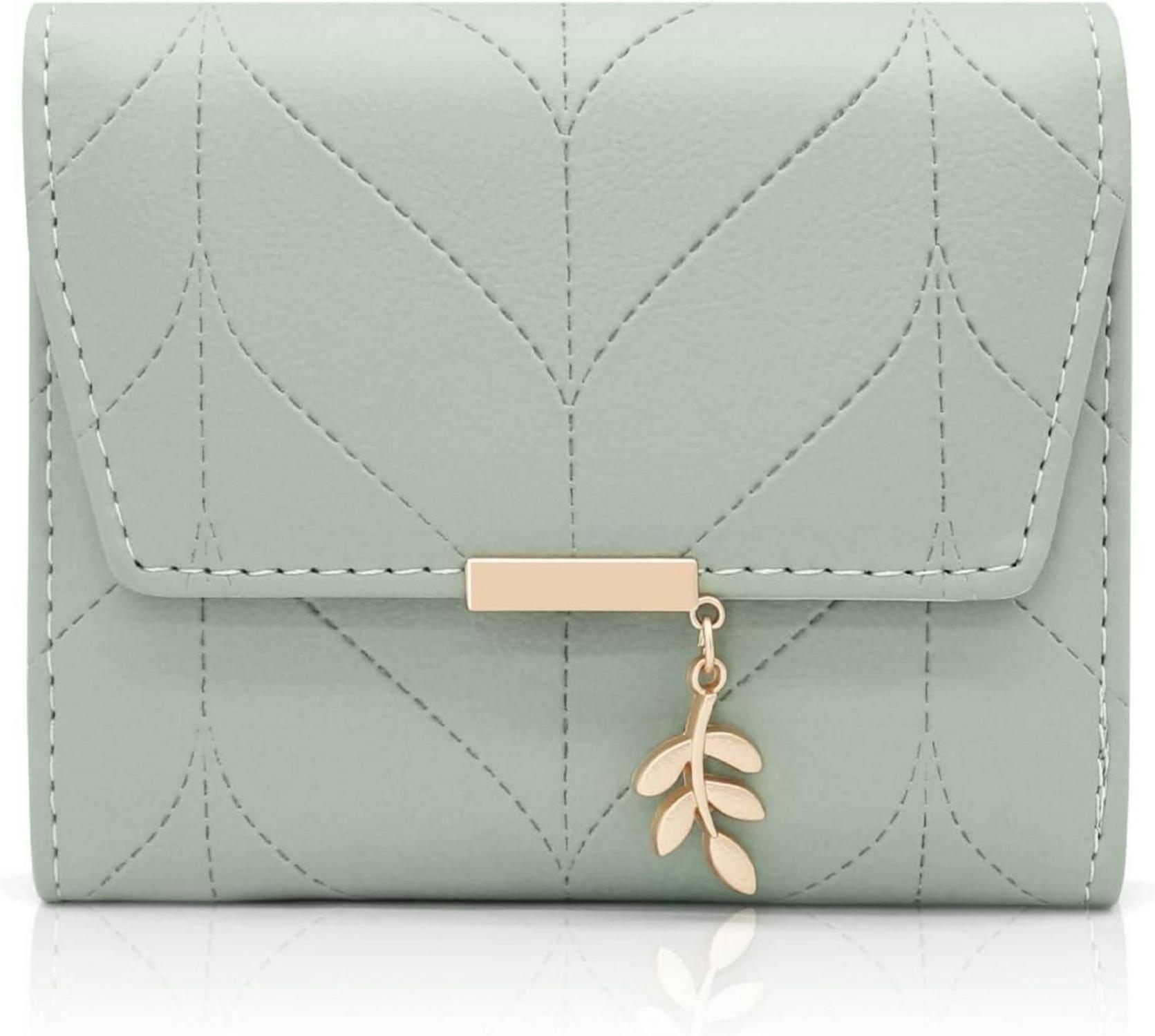 Damen Geldbörse Vegan Leder Portemonnaie Mini Münzfach Fächer Green