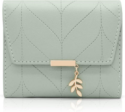 Damen Geldbörse Vegan Leder Portemonnaie Mini Münzfach Fächer Green