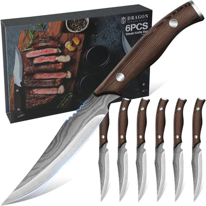 Premium Steakmesser Set 6 teilig mit Holzgriff Grillbesteck