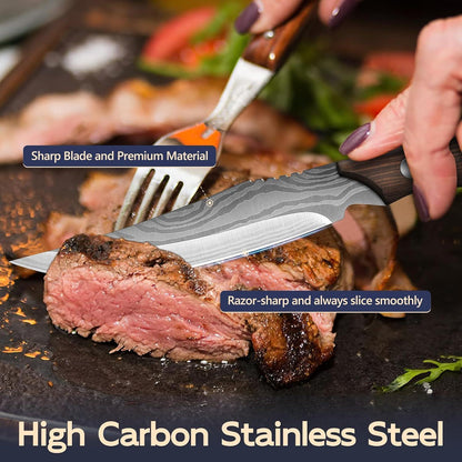 Premium Steakmesser Set 6 teilig mit Holzgriff Grillbesteck