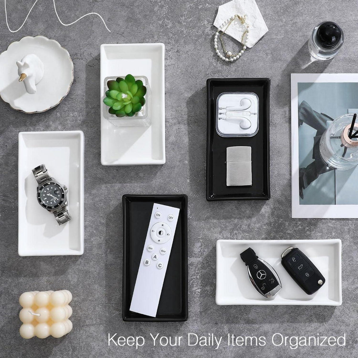 Keramik Deko Tablett Schwarz – Badezimmer & Küchen Organizer
