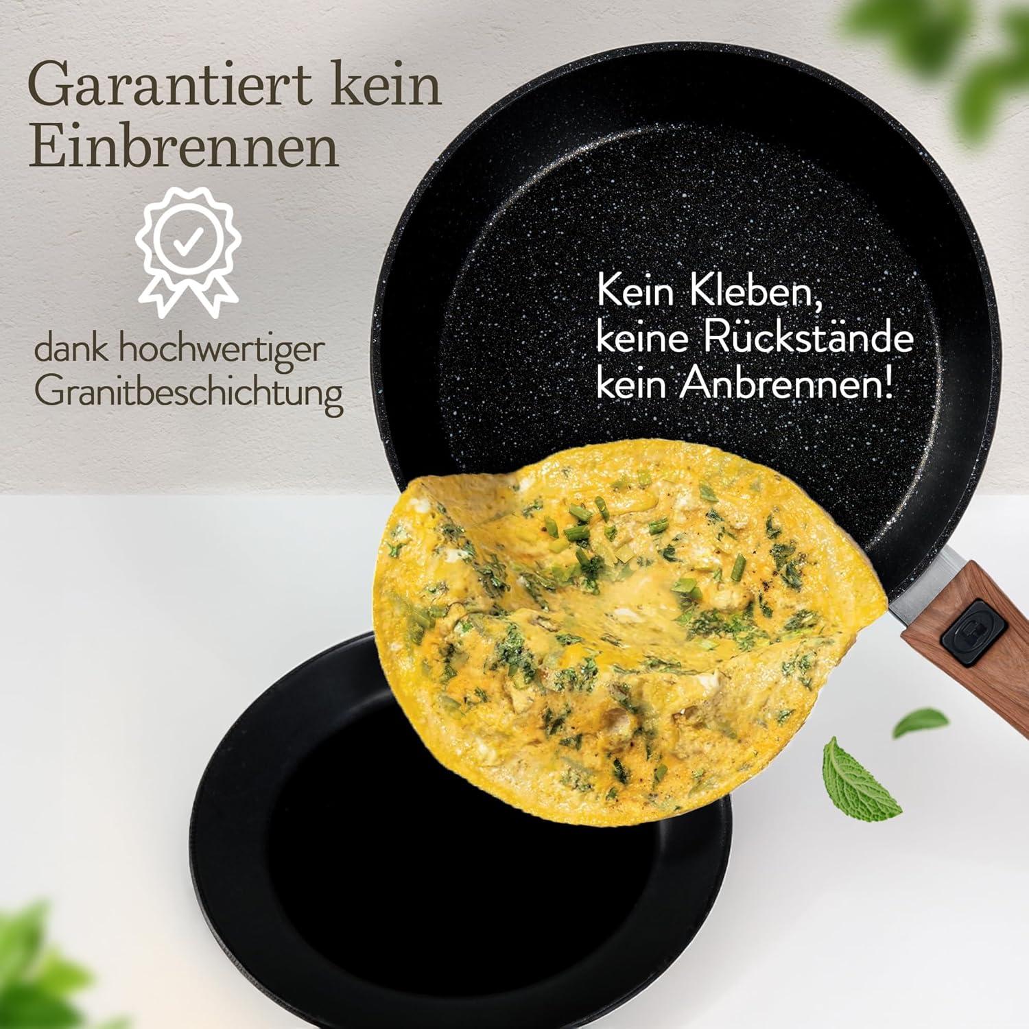 Topfset Pfannenset Induktion Antihaftbeschichtet Holzoptik - Abnehmbare Griffe