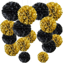 Schwarzes Gold Pompons Deko Set 20 Stück Seidenpapier Poms