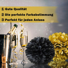 Schwarzes Gold Pompons Deko Set 20 Stück Seidenpapier