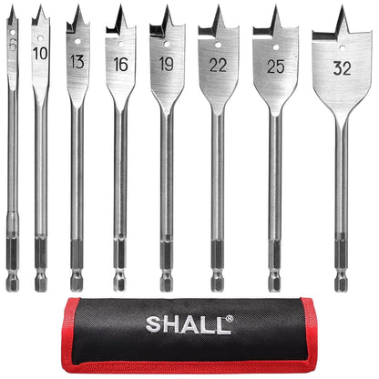 Spatenbohrer-Set Holz 8-teilig 1/4 Zoll Sechskantschaft Ø 6–32 mm mit