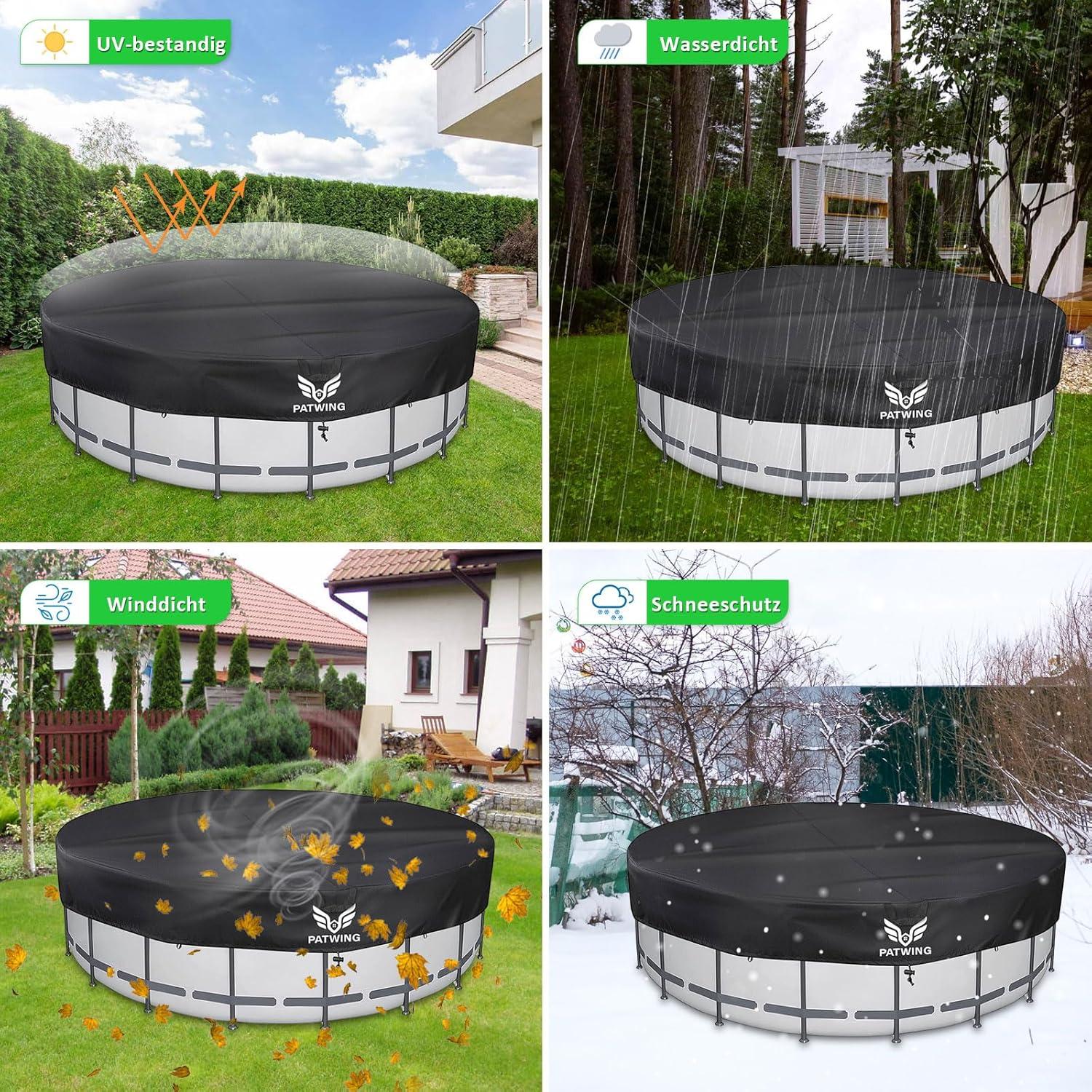 Poolabdeckung Rund 600D Oxford UV-Resistent für 390-460cm Pools