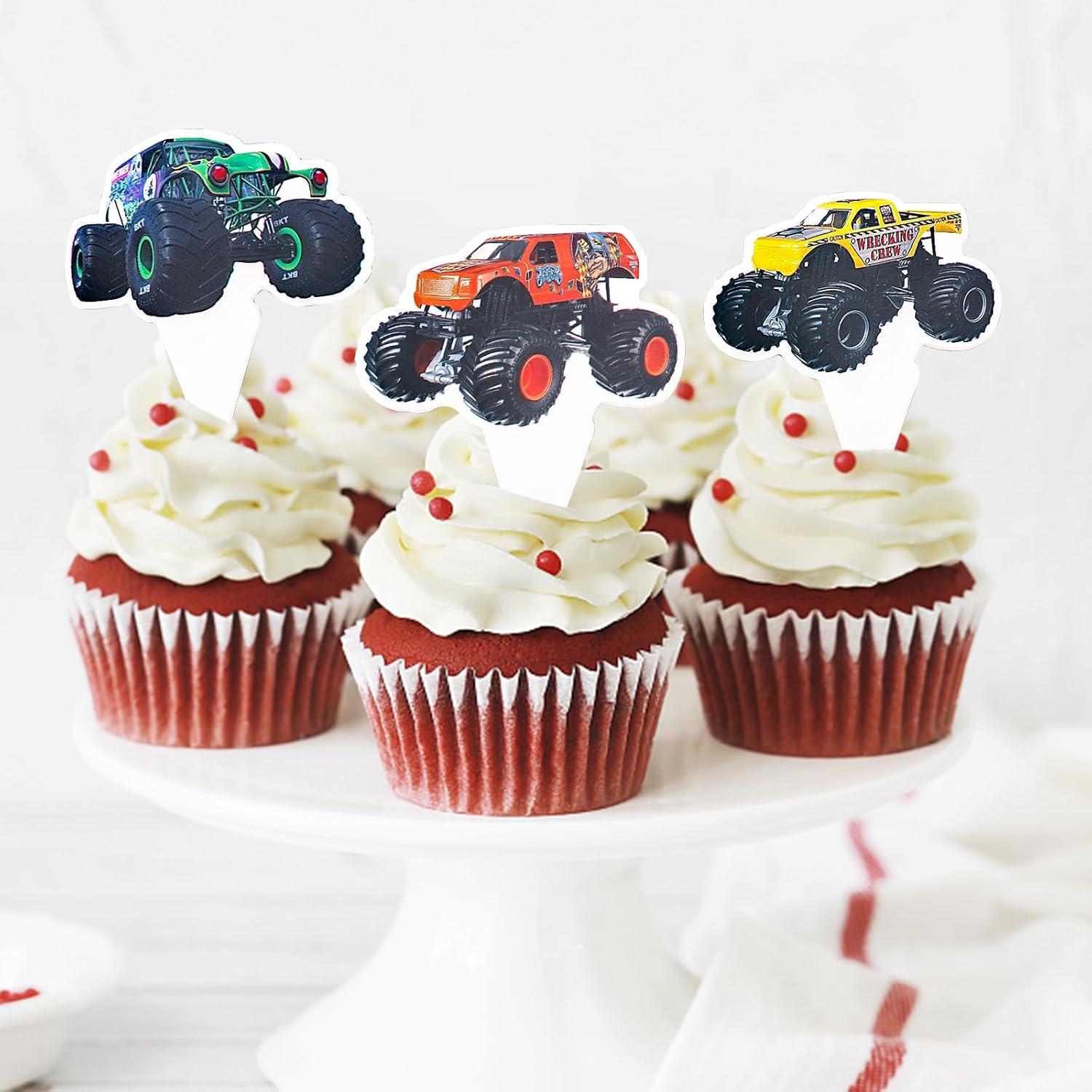 ENLACE 25 Stück Auto Tortendeko Monster Truck Geburtstag Kuchen Deko LKW Cupcake Topper
