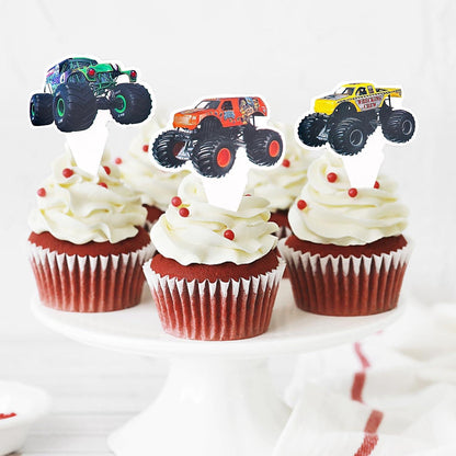 ENLACE 25 Stück Auto Tortendeko Monster Truck Geburtstag Kuchen Deko LKW Cupcake Topper