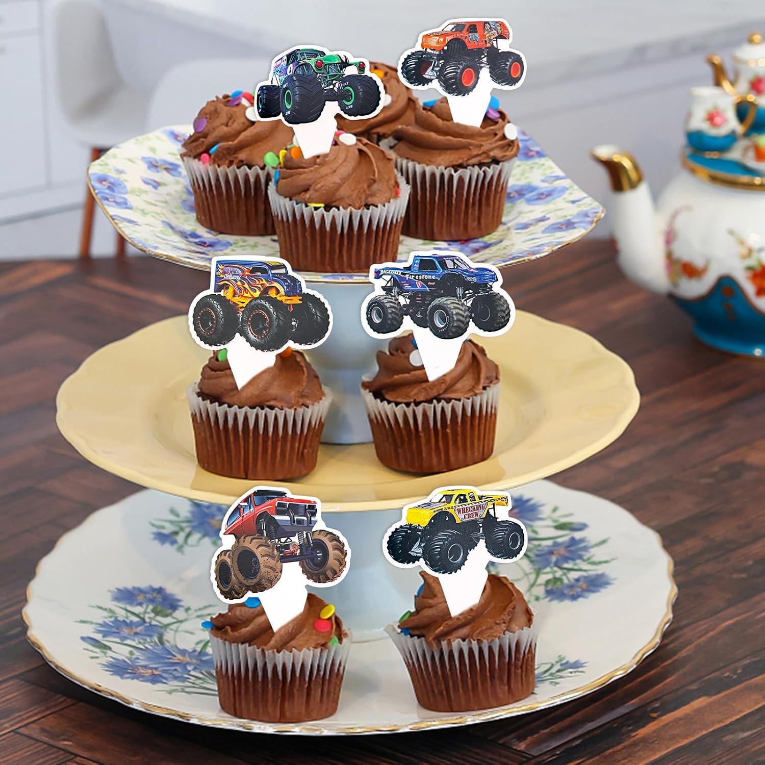 Monster Truck Cake Topper Set 25 Stück Kuchendeko Muffin Deko Kinder LKW Auto