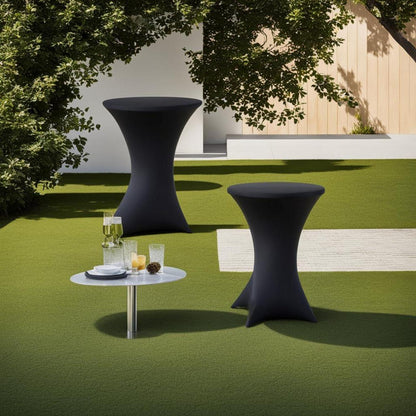 Stretch Stehtischhussen 2er Set Ø80-85x110cm Schwarz Bügelfrei Maschinenwaschbar