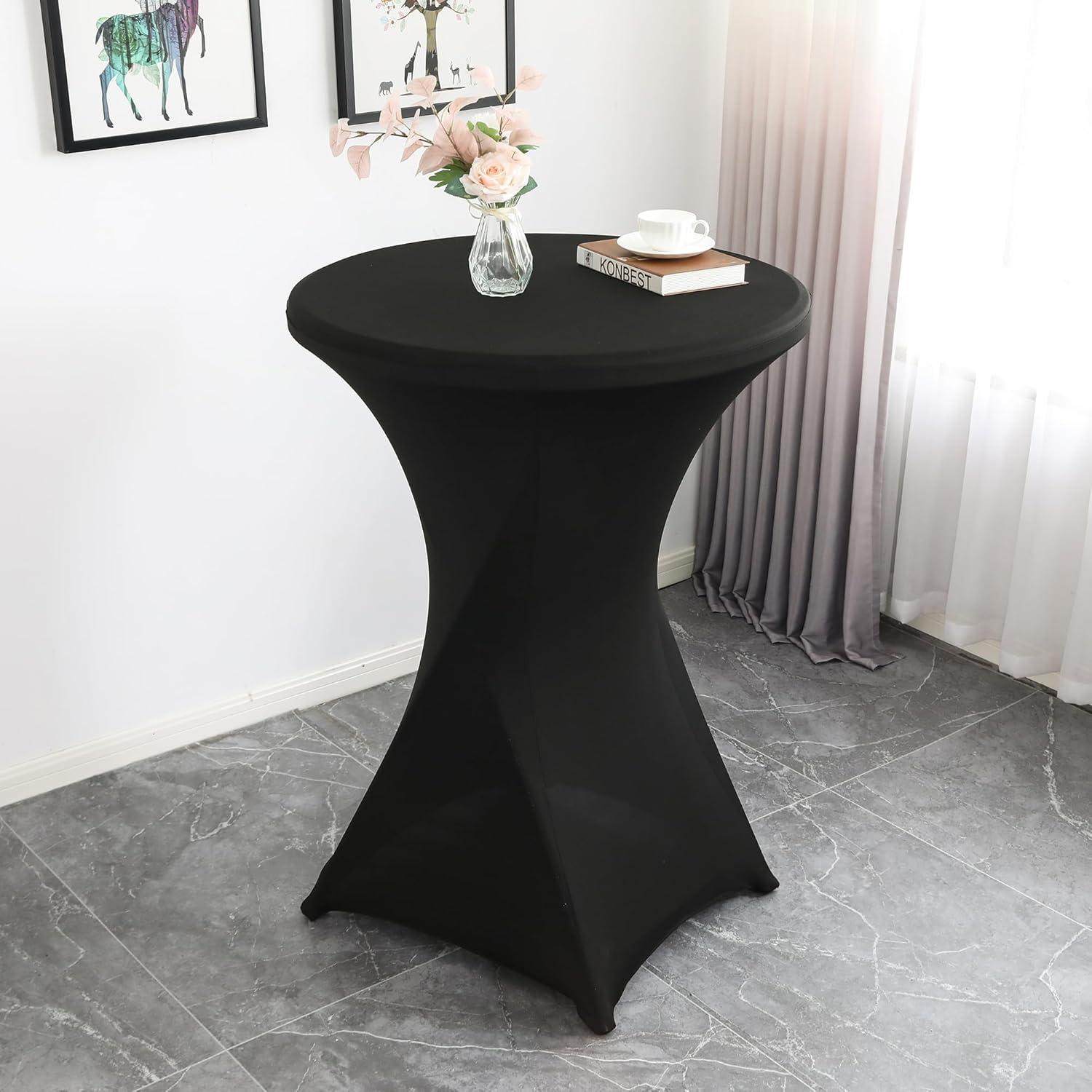 Stretch Stehtischhussen 2er Set Ø80-85x110cm Schwarz Bügelfrei Maschinenwaschbar