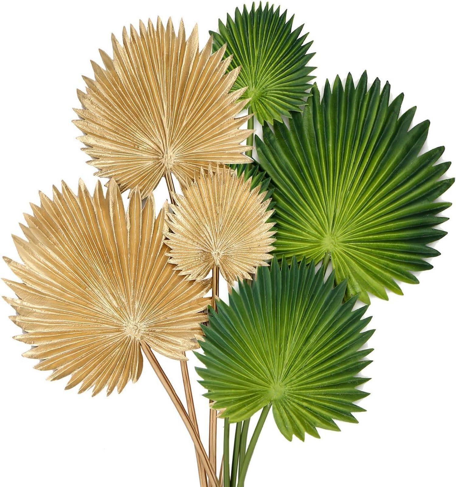 Tropische Palmenblätter Kunstpflanze 6er Set grün gold