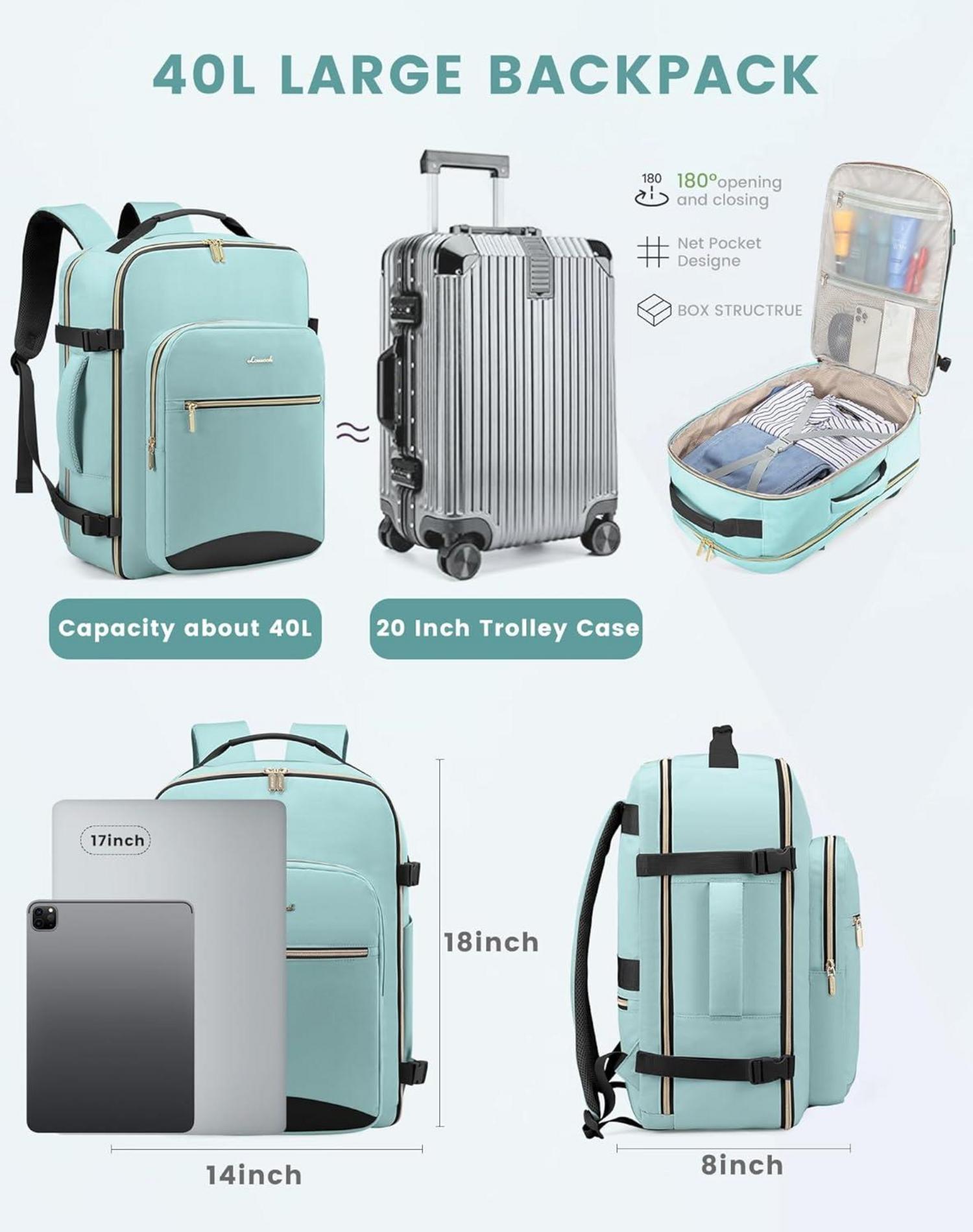 Handgepäck Rucksack 40L wasserdicht Laptop Reise Business Wandern Grün+schwarz