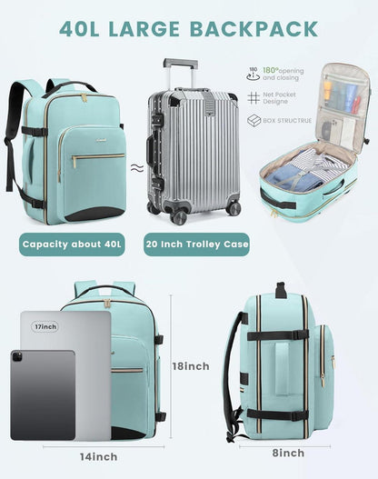 Handgepäck Rucksack 40L wasserdicht Laptop Reise Business Wandern Grün+schwarz