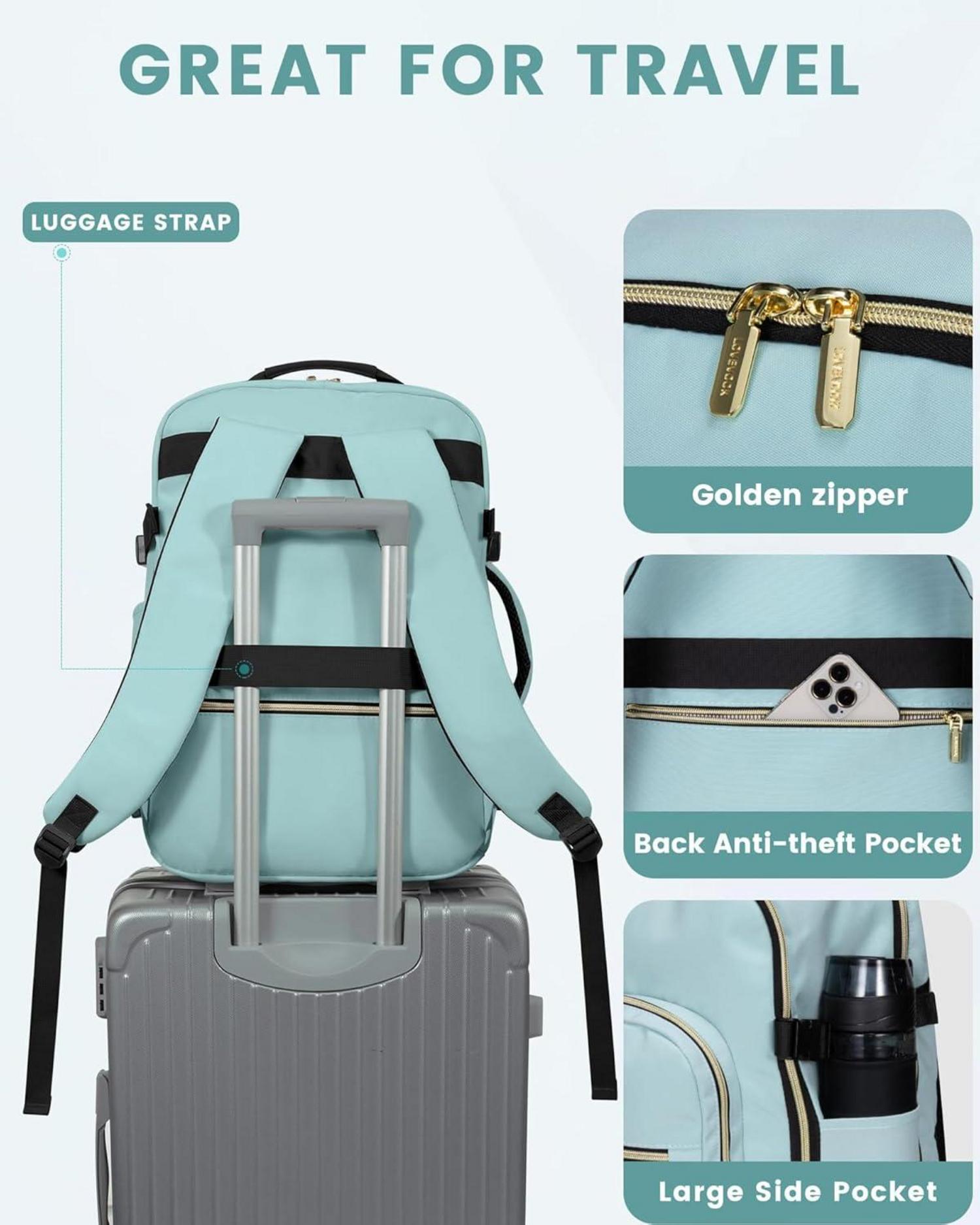 Handgepäck Rucksack 40L Reiserucksack Damen Laptop Wasserdicht Grün