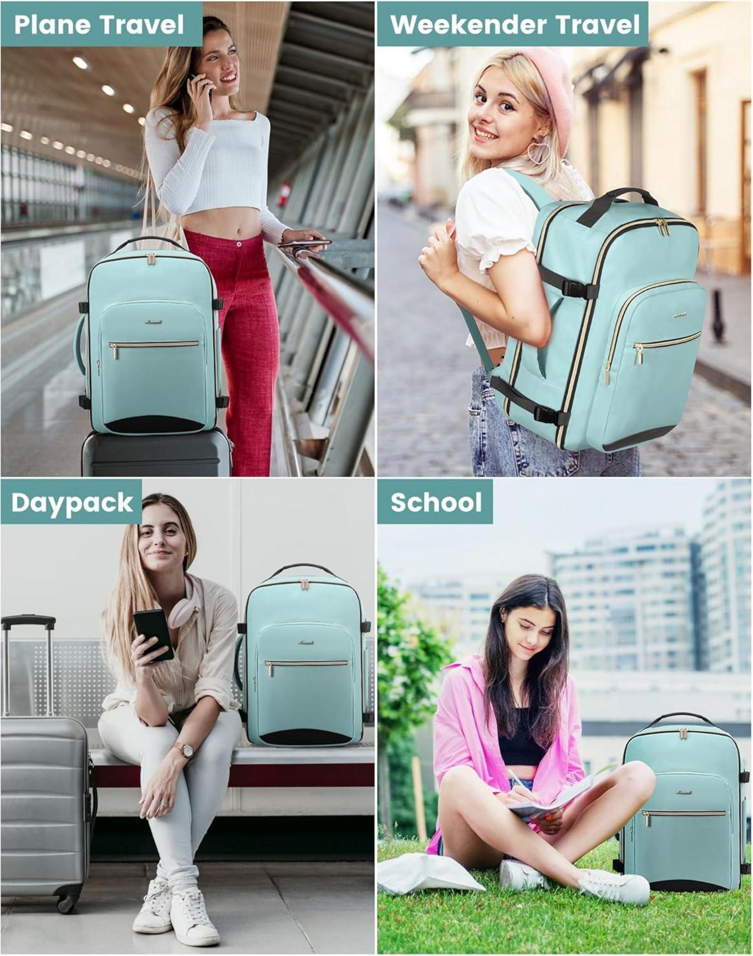 Handgepäck Rucksack 40L Reiserucksack Damen Laptop Wasserdicht Grün