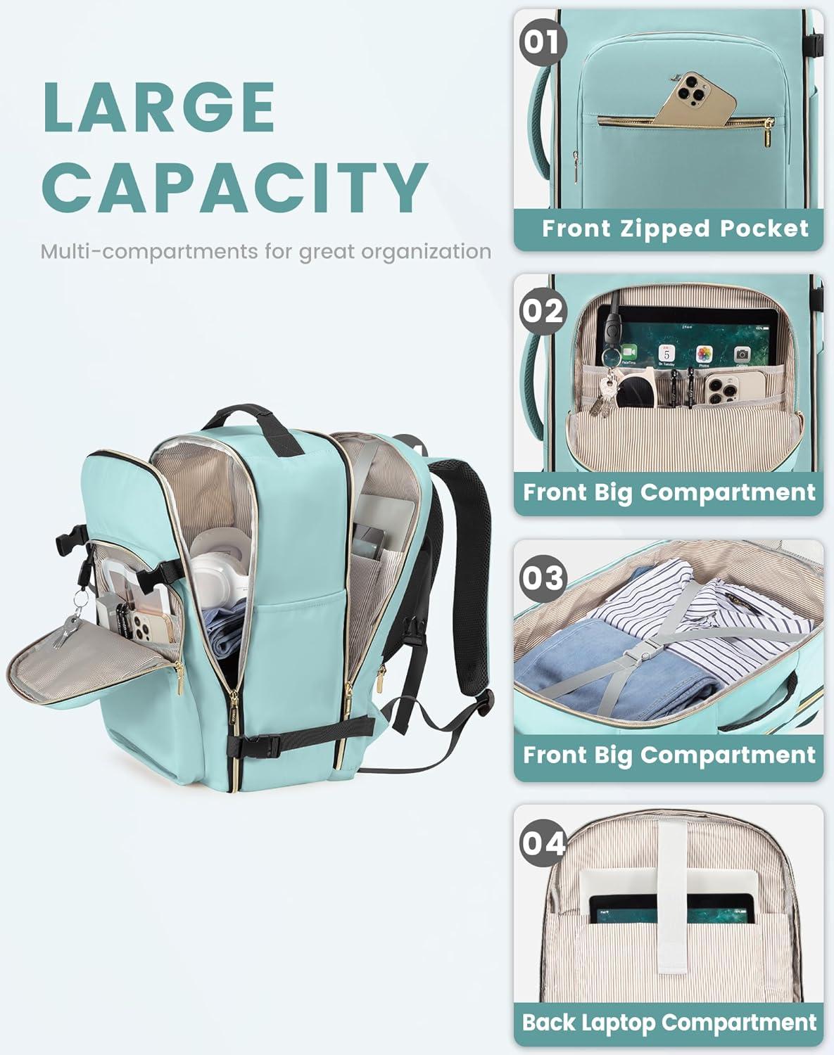 Handgepäck Rucksack 40L wasserdicht Laptop Reise Business Wandern Grün+schwarz