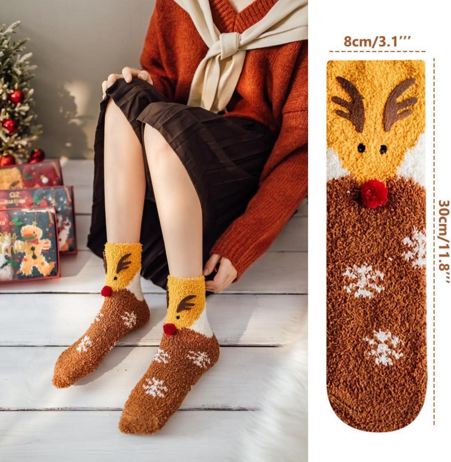 Damen Weihnachtssocken 5Paar Kuschel Haus Stoppersocken Wintersocken