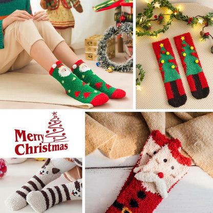 Damen Weihnachtssocken 5 Paar Flauschige Socken Geschenk für Damen und
