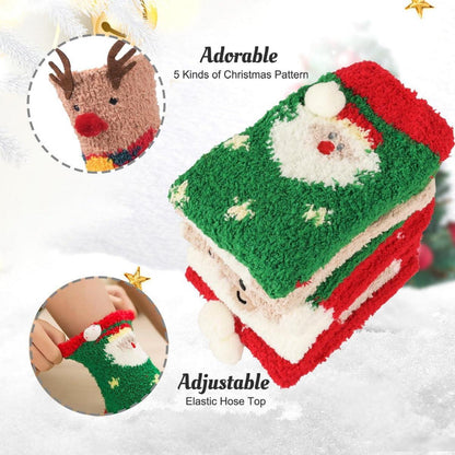 Damen Weihnachtssocken 5Paar Kuschel Haus Stoppersocken Wintersocken