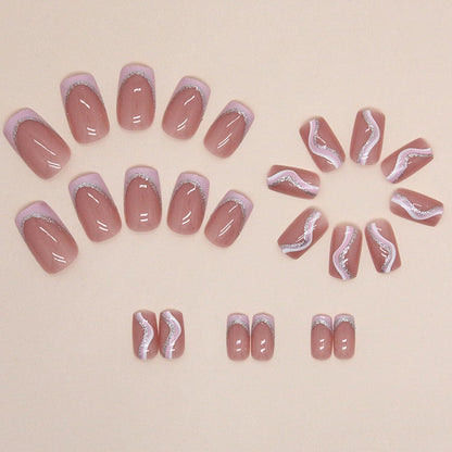 24er Set Press on Nägel French Rosa Weiß Glossy Ballerina