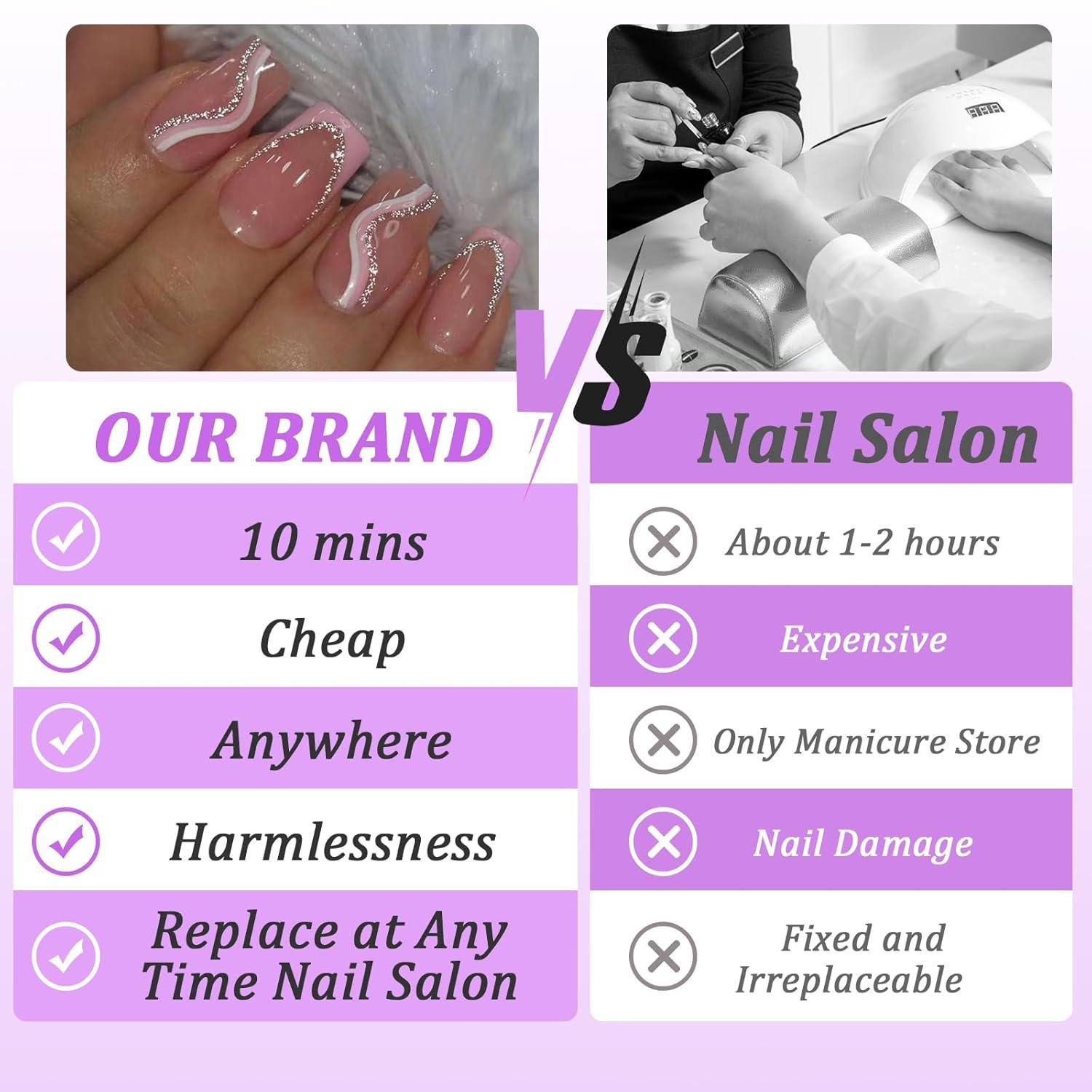 24er Packung French Rosa Weiße Streifen Press on Nägel mit Nagelkleber