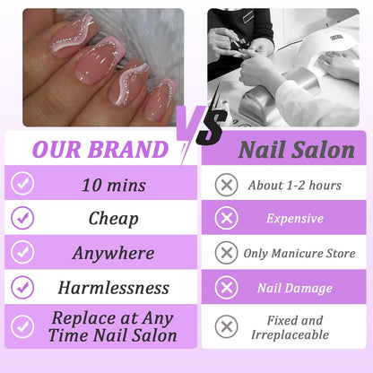 24er Packung French Rosa Weiße Streifen Press on Nägel mit Nagelkleber