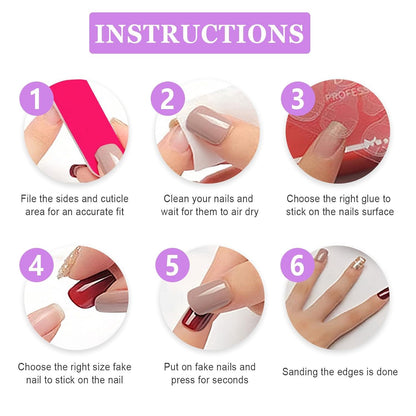 24 Stück Press on Nägel Eckig Kurz French Rosa Weiß Glossy Streifen