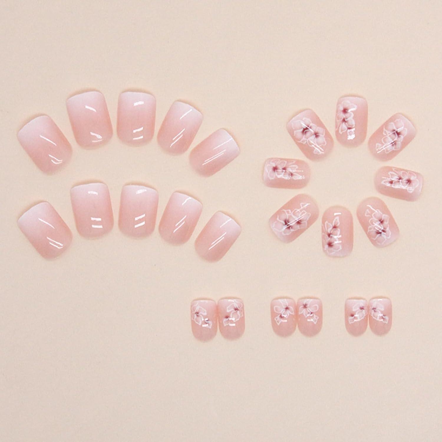 24er Set künstliche Nägel French Weiß Rosa Gradient - Aufklebbare