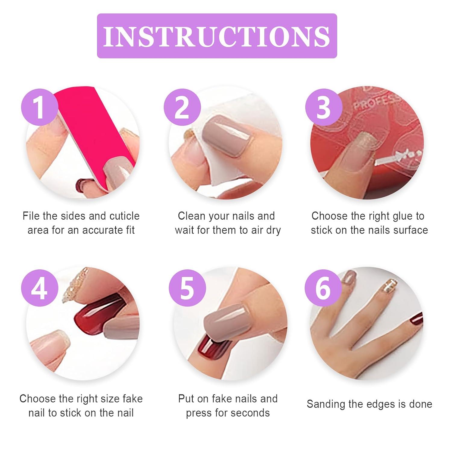 24 Stück Press on Nägel Rosa Gradient Kurz Eckig Glossy Ballerina